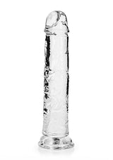 Realrock Straight Realistic 8 Inch Dildo Transparent showcasing its clear, lifelike design for versatile use.