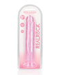 RealRock Crystal Clear 9 Inch Dildo Suction Cup Pink in packaging, showcasing its translucent pink design.