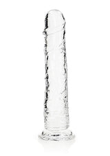 Realrock Realistic Straight Dildo 11 inches Clear displayed on a white background, showcasing its transparent design.