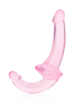Realrock Crystal Clear Strapless Strap-On 6 Inch Pink showcasing its unique design for shared pleasure.