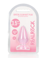 Shots RealRock Crystal Clear 3.5 inch Anal Plug Pink packaging showing the 3.5 inch anal plug design.