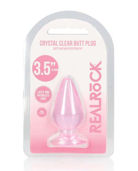 Shots RealRock Crystal Clear 3.5 inch Anal Plug Pink packaging showing the 3.5 inch anal plug design.