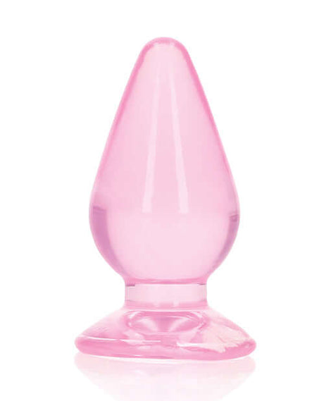 Shots RealRock Crystal Clear 3.5 inch Anal Plug Pink showcasing its tapered design and smooth finish.