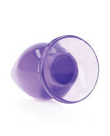Shots RealRock Crystal Clear 4.5 inch Anal Plug Purple showcasing its smooth design and sturdy suction base.