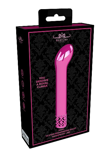 Royal Gems Jewel G-Spot Vibrator Pink packaging showcasing its elegant design and features.