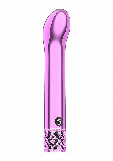 Royal Gems Jewel G-Spot Vibrator Pink showcasing elegant design and curved tip for pleasure.