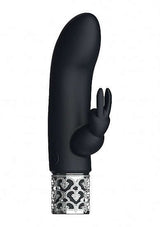 Royal Gems Dazzling Black Rechargeable Silicone Bullet in elegant design with rabbit ears for enhanced pleasure.