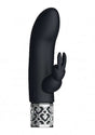 Royal Gems Dazzling Black Rechargeable Silicone Bullet in elegant design with rabbit ears for enhanced pleasure.