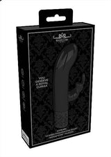 Royal Gems Dazzling Black Rechargeable Silicone Bullet packaging showcasing elegant design and features.