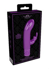 Royal Gems Dazzling Purple Rechargeable Silicone Bullet packaging showcasing its elegant design and features.