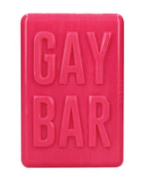 Shots Gay Bar Novelty Soap Bar Pink with bold lettering on vibrant pink surface.