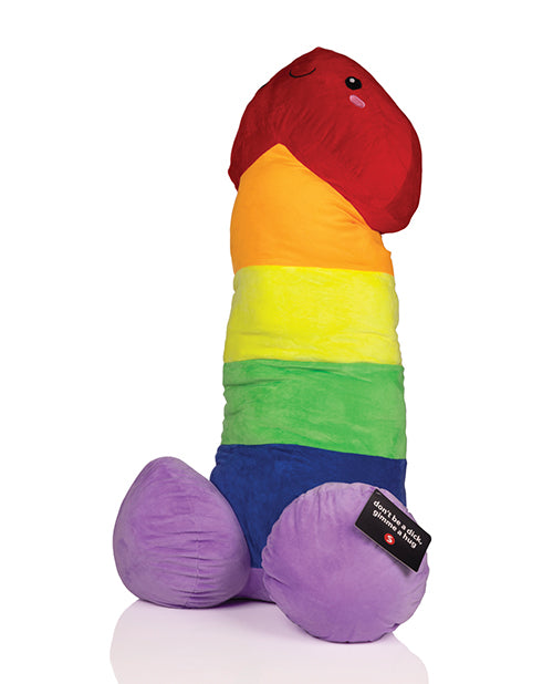 Shots 39.4 Inch Penis Plushie Multi Color in a rainbow design with a smiling face.