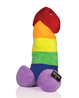 Shots 39.4 Inch Penis Plushie Multi Color in a rainbow design with a smiling face.