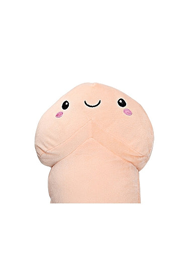 S-Line 35 Inch Penis Plushie Flesh Stuffed Toy smiling face detail, perfect for humor and comfort.