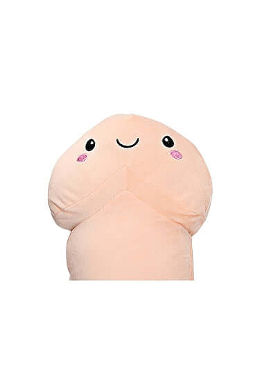 S-Line 35 Inch Penis Plushie Flesh Stuffed Toy smiling face detail, perfect for humor and comfort.