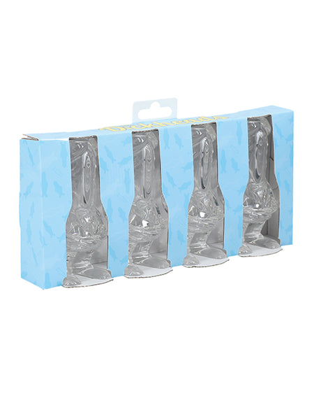 S-Line The Dickheads Groom Tall Shot Glass Clear set of four packaged elegantly for fun bachelor celebrations.
