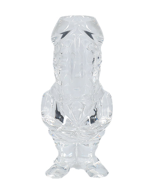 S-Line The Dickheads Groom Tall Shot Glass Clear shaped like a humorous dinosaur for bachelor or bachelorette celebrations.