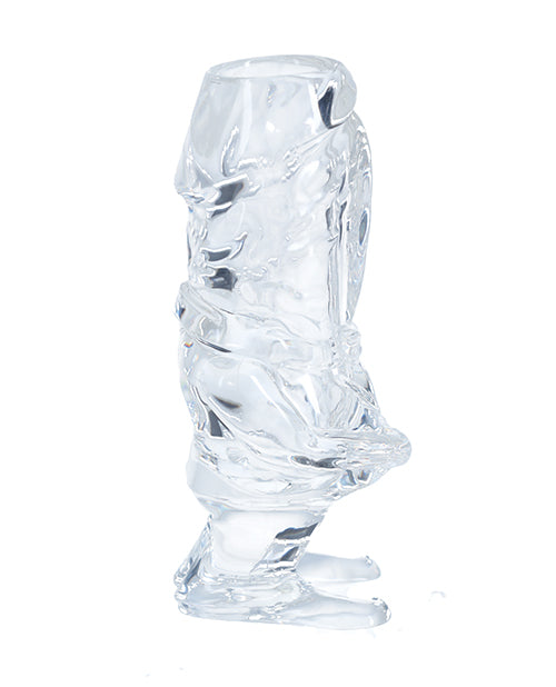 S-Line The Dickheads Groom Tall Shot Glass Clear displayed side view, perfect for humorous bachelor celebrations.