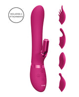 Vive Chou Silicone G-Spot Rabbit Clitoral Sleeves Pink with four interchangeable attachments displayed.