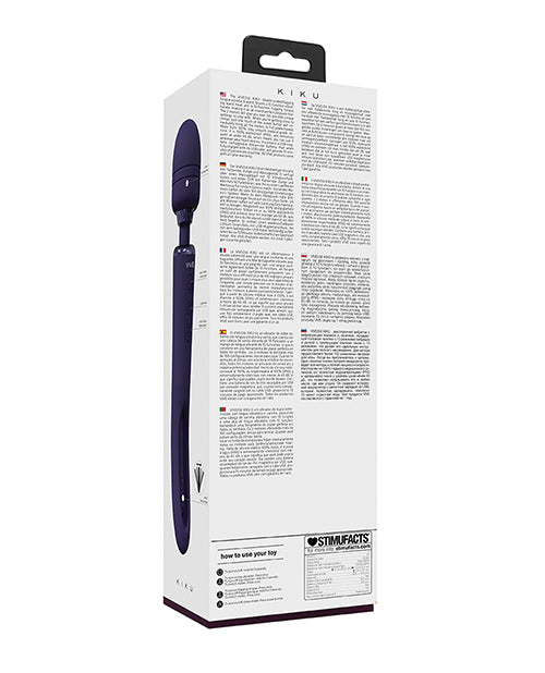 Shots Vive Kiku Double Ended Wand Vibrator Purple packaging with product details and instructions.