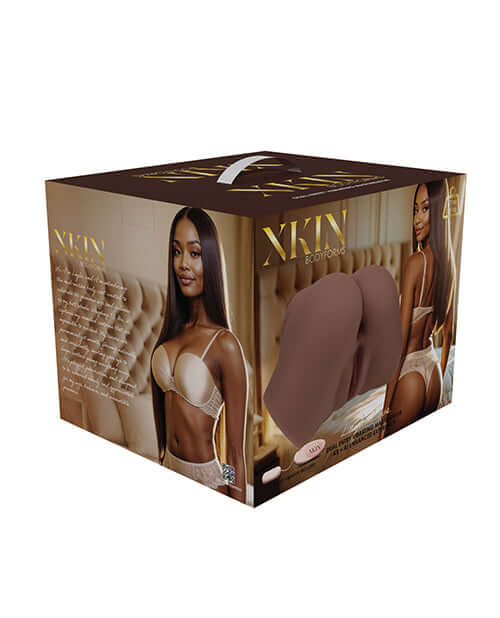 Shots Xkin Layla Love Dual Entry Masturbator Brown product packaging featuring a realistic dual-entry design.