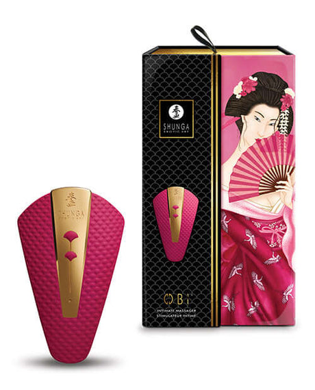 Shunga Obi Intimate Massager Raspberry with elegant packaging featuring a Japanese design.