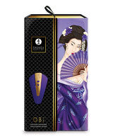 Shunga Obi Intimate Massager Purple packaging featuring elegant design and vibrant colors.