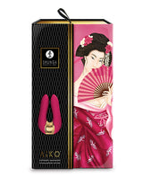 Shunga Aiko Intimate Massager Raspberry packaging featuring a woman with a fan design.