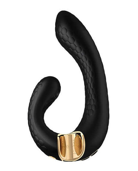 Shunga Miyo Intimate Massager Black featuring dual-stimulation design for enhanced pleasure.
