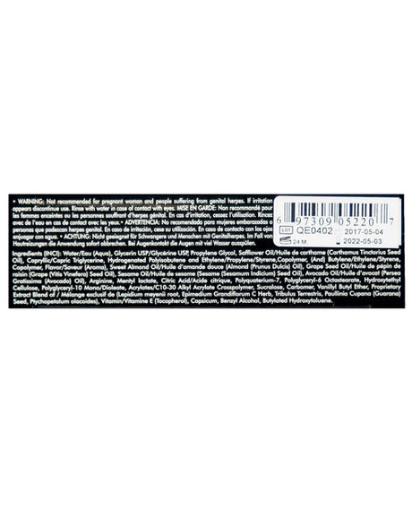 Ingredients and warnings for Shunga Dragon Sensitive Cream 2 Oz, including safety and usage information.