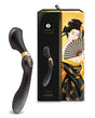 Shunga Zoa Intimate Massager Black displayed next to elegant packaging featuring a traditional design.