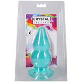 Crystal Jellies Double Pop Plug 6 Inch Teal in packaging showcasing its double curve design and vibrant color.