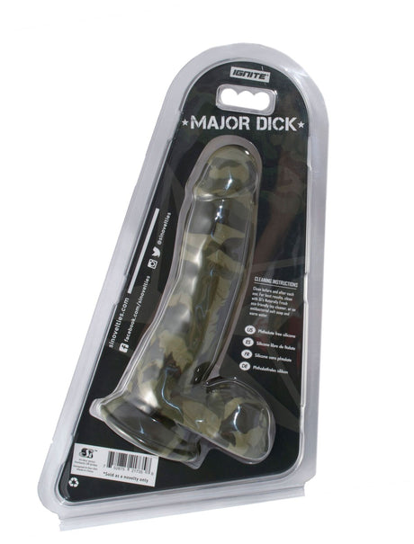 Major Dick Commando 7 Inch Realistic Dildo Camouflage in packaging with military design