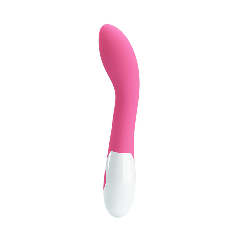 Pretty Love Bishop 30 Function G-Spot Vibrator Pink shown in a sleek design with a curved shape for targeted stimulation.
