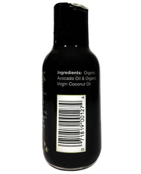 Spunk Natural Coconut Avocado Lubricant 2 oz bottle showing organic ingredients list.