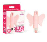 Pink Pussycat Butterfly Sleeve Bullet Vibrator packaging with butterfly design and features listed.