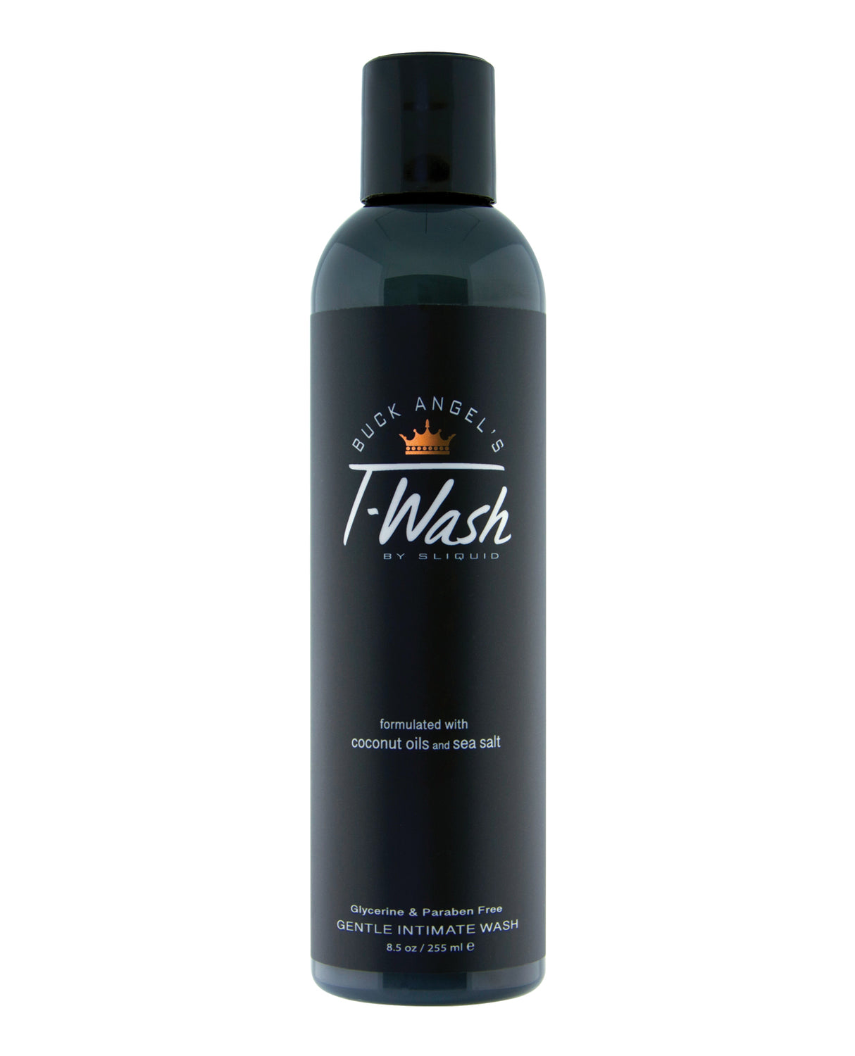Sliquid Buck Angel T-Wash Intimate Cleanser 8.5 oz bottle with coconut oils and sea salt.