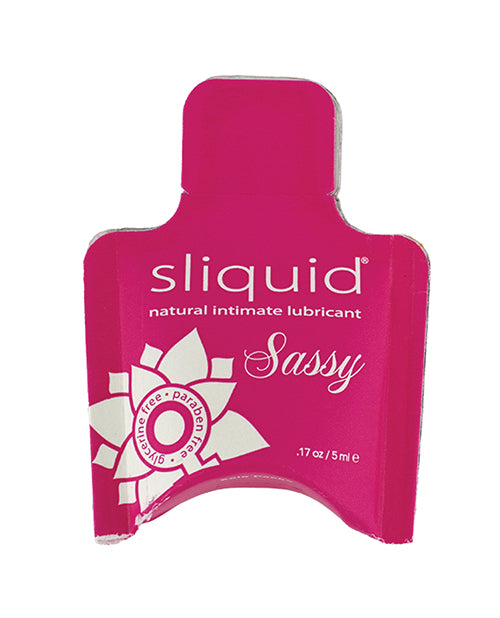 Sliquid Naturals Sassy Anal Gel Lubricant 0.17 oz packaging with bright pink design.