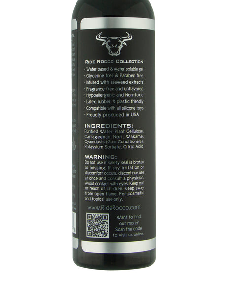 Sliquid Ride Rocco Water Based Lubricant 8 Oz bottle ingredients and usage information