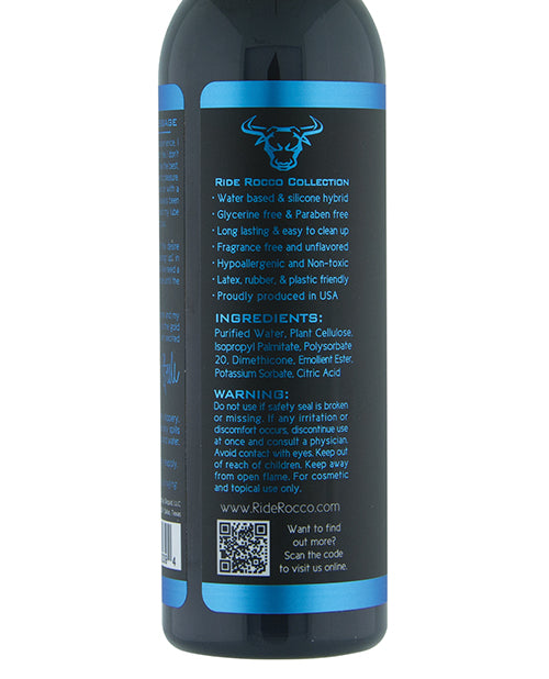 Sliquid Ride Rocco Seed Hybrid Cum Lube 4.2 Oz bottle featuring ingredients and usage instructions.