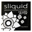 Sliquid Silver Silicone Lubricant Foil Packet 0.17 Oz featuring a sleek black and white design with floral accents.