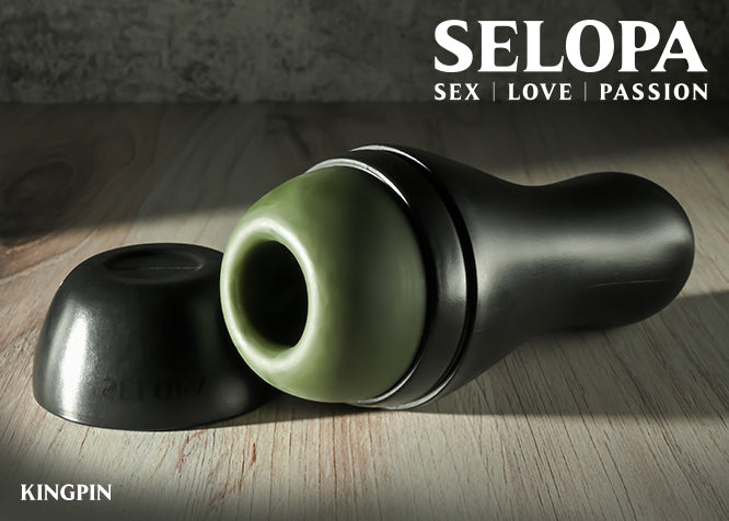 Selopa Kingpin Textured Stroker Green with removable cap and ergonomic design for pleasure.