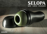 Selopa Kingpin Textured Stroker Green with removable cap and ergonomic design for pleasure.