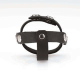 Spartacus Leather T Style Cock and Ball Divider Black with snaps and durable construction, designed for pleasure and quality.