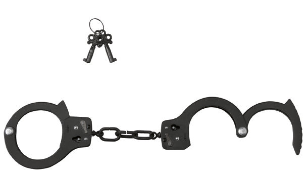 Spartacus Black Single Lock Handcuffs with keys for bondage and restraint fun.