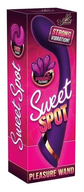 Sweet Spot Pleasure Wand Massager packaging with strong vibration feature in vibrant purple and pink design.