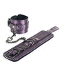 Spartacus Galaxy Legend Faux Leather Ankle Restraints Purple displayed with matching cuff and chain.