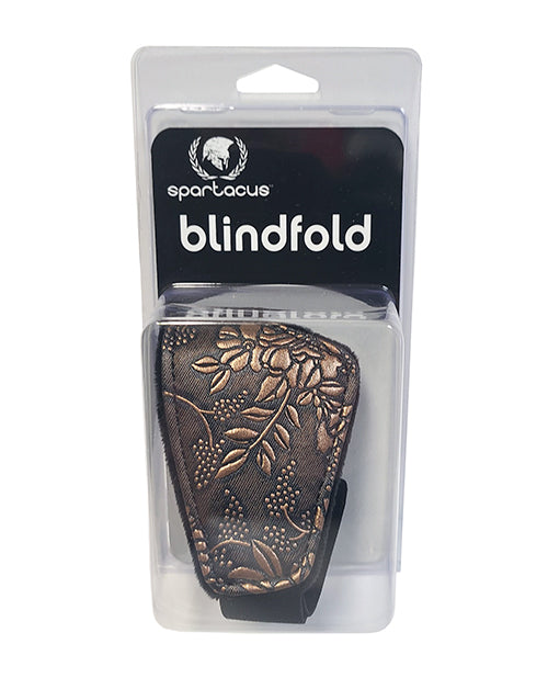 Spartacus Faux Fur Lining Blindfold Brown Floral Print in packaging, showcasing elegant floral design.