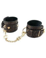 Spartacus Faux Fur Ankle Restraints Brown Floral Print featuring plush faux fur lining and gold hardware for comfort in restraint play.