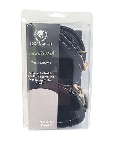 Spartacus Faux Fur Ankle Restraints Brown Floral Print in packaging for restraint play.